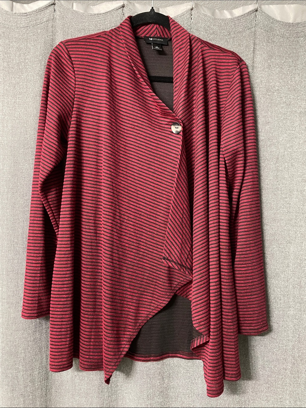 AB Studio Red and Black Striped Asymmetrical Cardigan